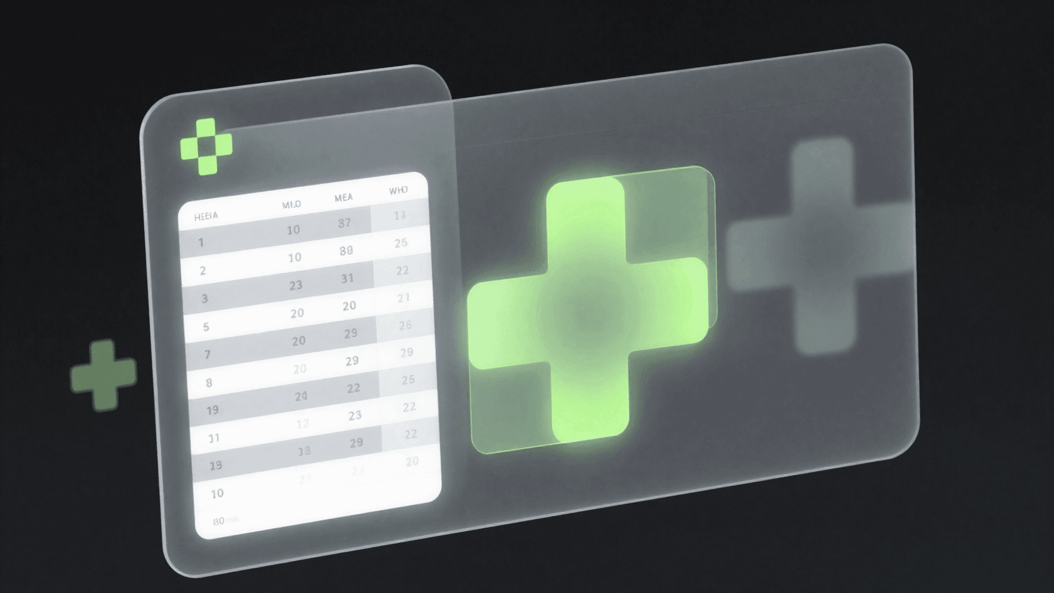 Abstract mockup of a hospital management dashboard with clinical panels