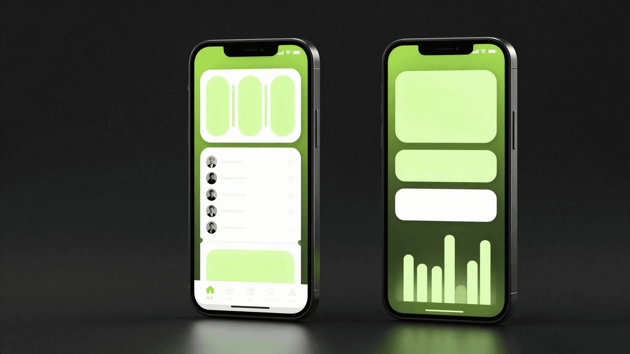 Abstract mockup of two smartphones representing the vCure mobile apps
